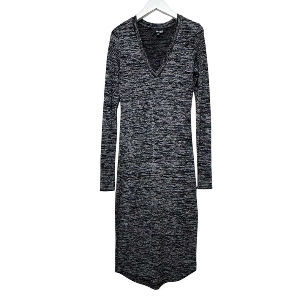 Wilfred Black & Gray Midi V-Neck Long Sleeves Sheath Dress Size Small